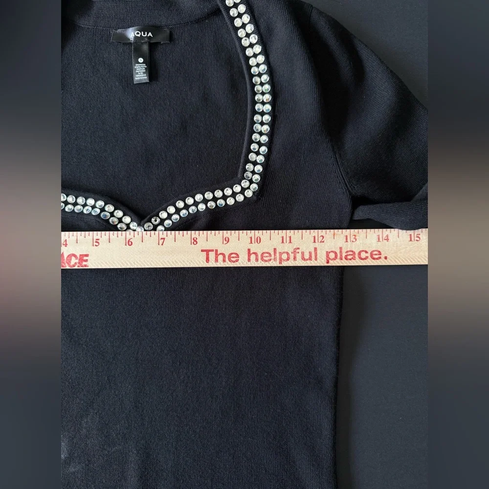 Aqua Black Ribbed Bodysuit Women’s Small | Rhinestone Neckline - Picture 6 of 9